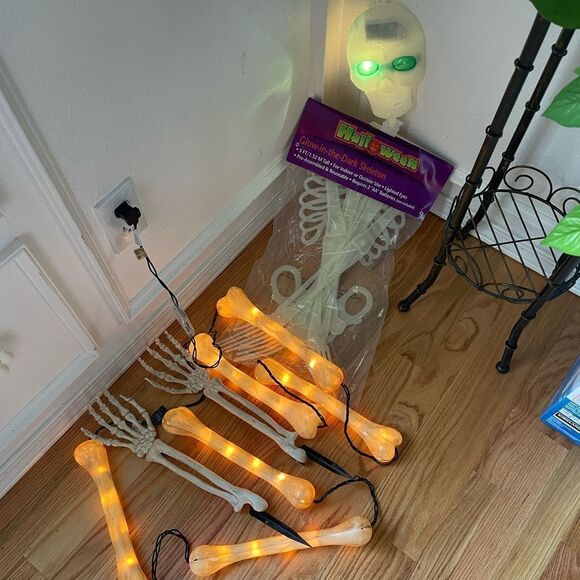 Halloween Skeleton Light Up Bones Vintage Glow in the Dark 5 Foot Skeleton - Picture 1 of 15